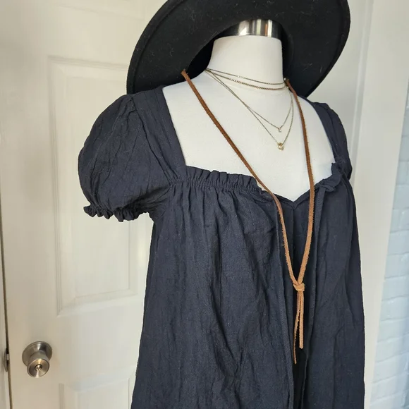 The Lullaby Club Women's Black Cotton Linen Blend Sawyer Babydoll Midi Dress XS - Picture 4 of 12